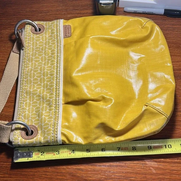 Fossil Womens Key-Per Boho Fabric Strap Yellow Vinyl Crossbody Purse - Picture 10 of 11